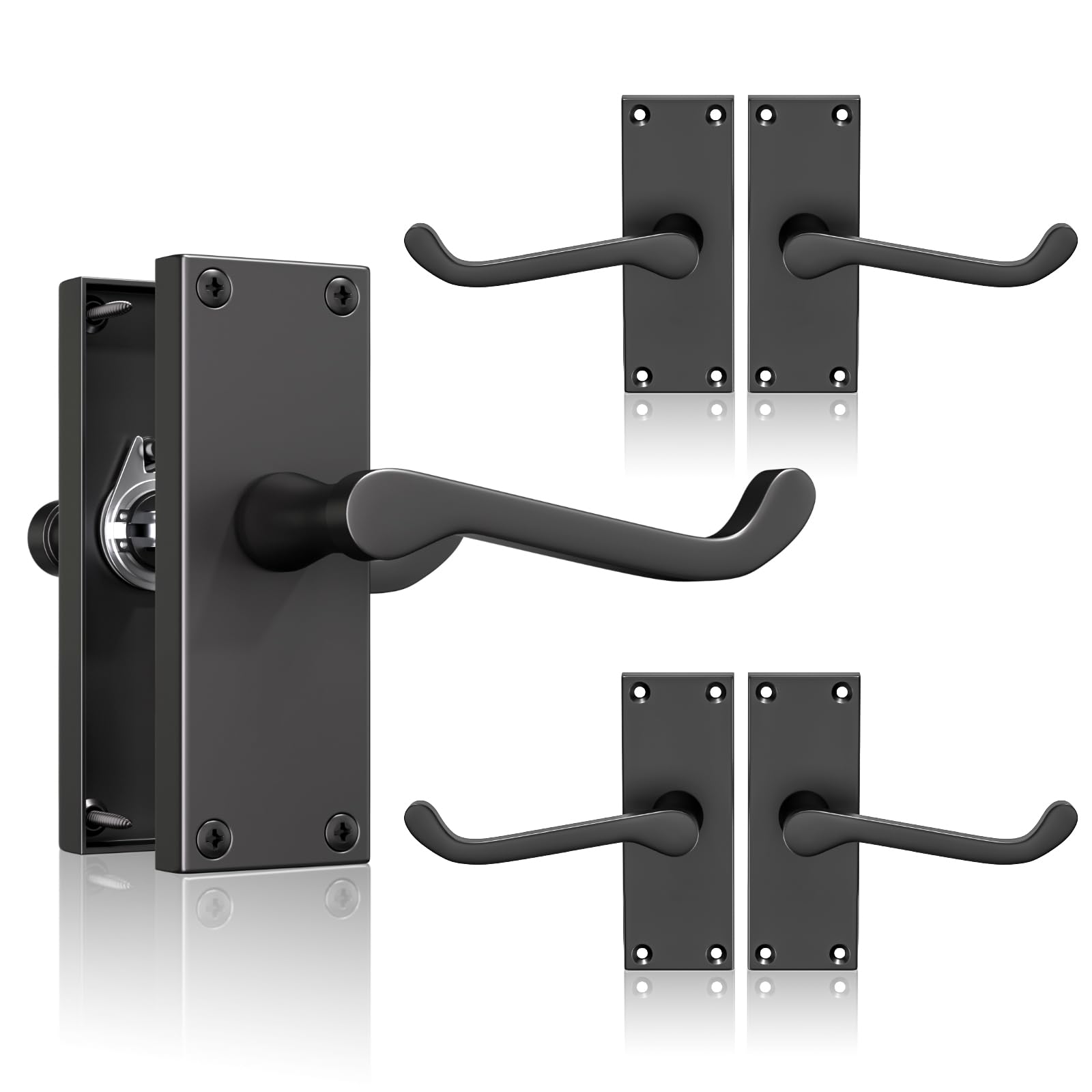 Bwintech 3 Pairs Black Victorian Lever on Plate, 110mm Fixing Centres, Latch Furniture for Internal Wooden Doors
