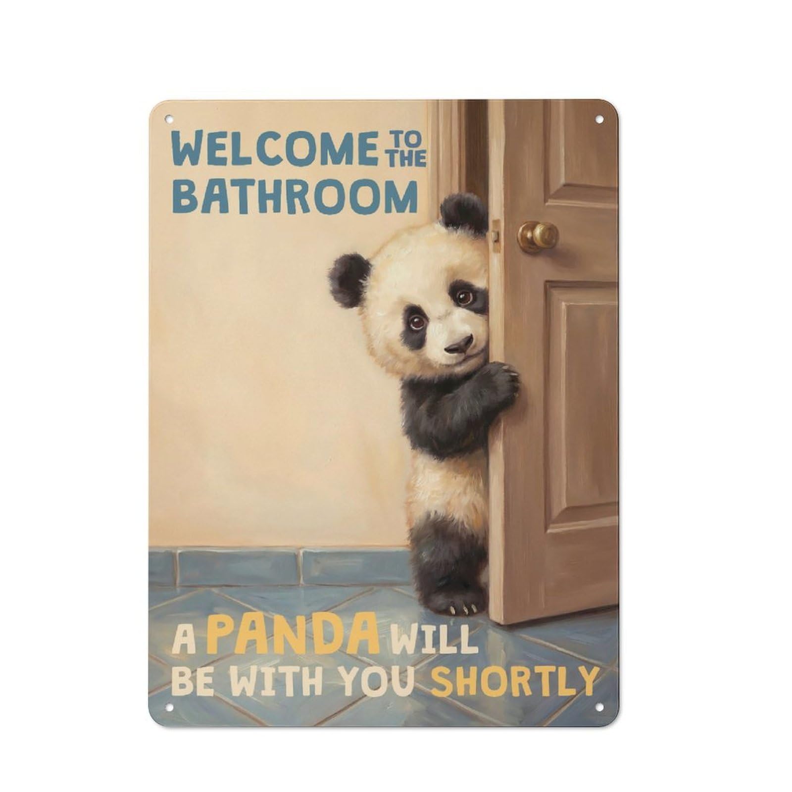 Junmoney Style-20 Welcome To The Bathroom Panda Rustic Metal Wall Sign 40X30cm For Bar Or Restaurant, A Decorative Metal Sign For Bars And Restaurants