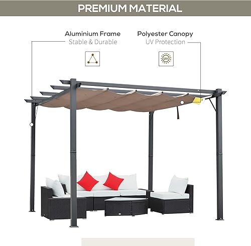 Miniatura 56 de Outsunny Pérgola de aluminio para patio de 10 x 13 pies con toldo retráctil para pérgola, refugio de sombra para porche, fiesta al aire libre, Marrón