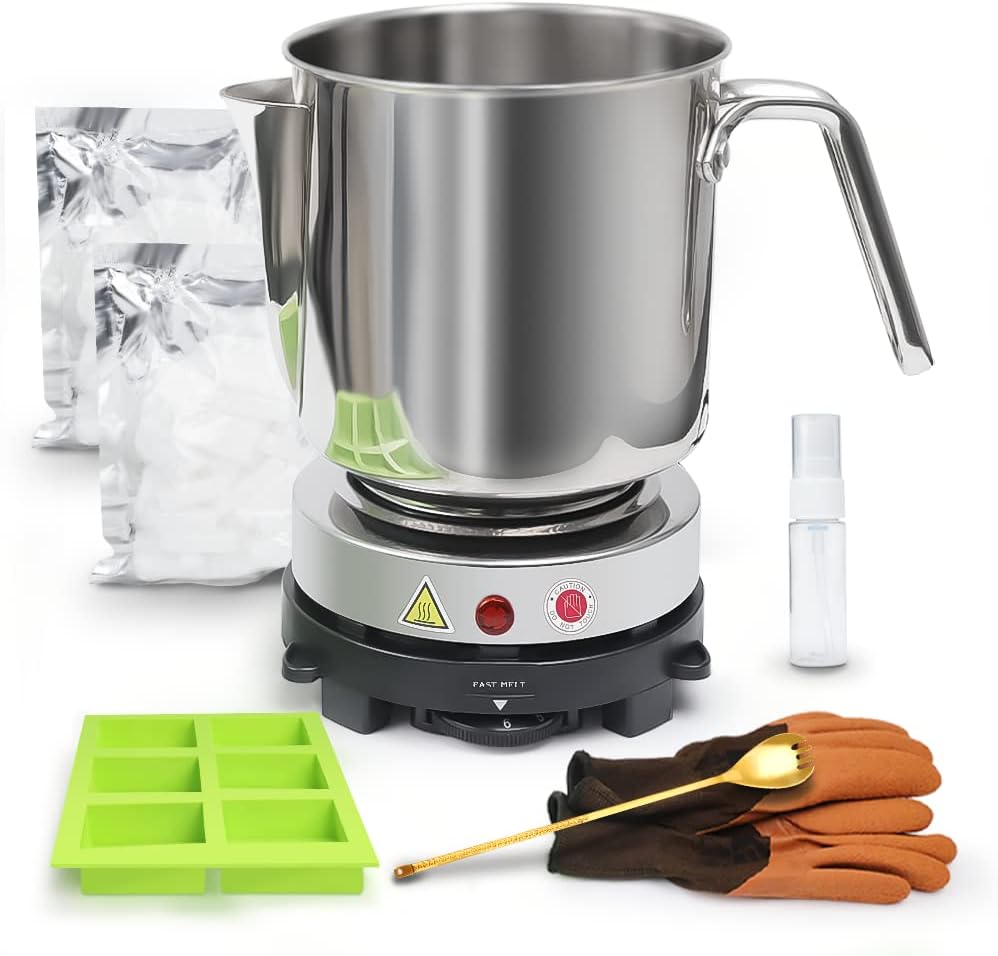 Fast METL Soap Making Kit with Electronic Hot Plate, Basic DIY Soap Making Supplies Including 1.1 lb Glycerin Soap Base, Pouring Pot, Silicon Mold for Adults and Beginners Craft Project