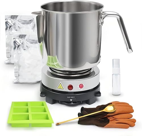 FAST METL Kit de fabricación de jabón con placa caliente electrónica, suministros básicos para hacer jabón de bricolaje, incluyendo base de jabón de