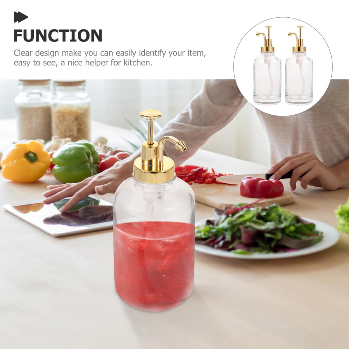 POPETPOP Dispensador de Jarabe de Café Bomba, Botellas de Vidrio Transparentes 2 Piezas en Color Dorado, Dosificador para Mermelada y Miel, Adecuado para Cocina y Barra de Café