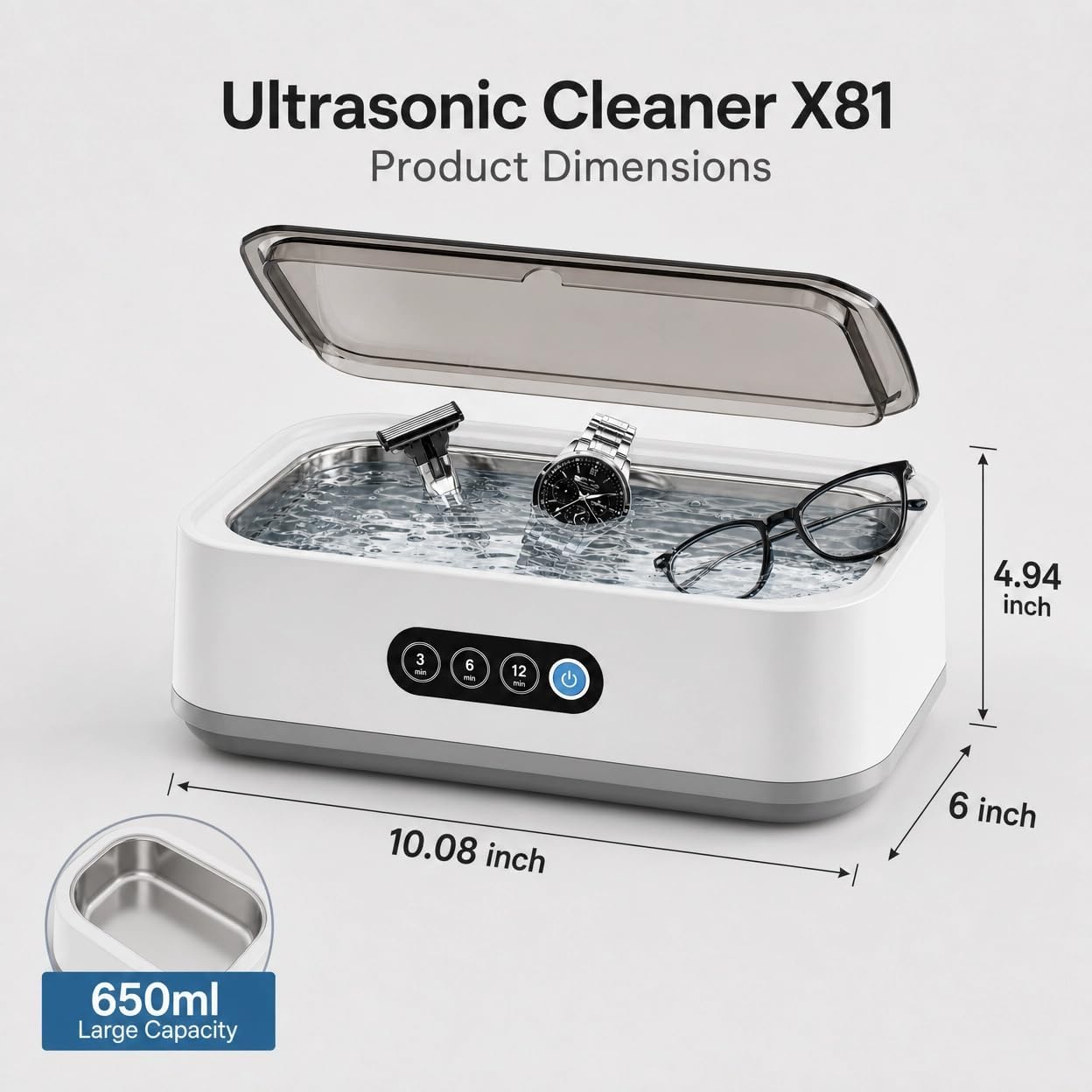 Ultrasonic Jewelry Cleaner, 48kHz Ultrasonic Jewelry Cleaner with Two Cleaning Modes, 304 Stainless Steel Water Tank, Portable Jewelry Cleaner, Suitable for Rings, Eyeglasses, Watches, Dentures, etc