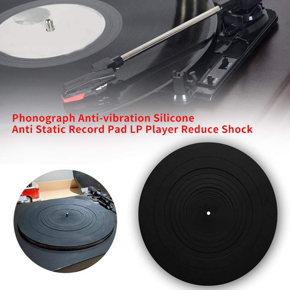 QOTSTEOS Anti-Vibration Recording Pad for LP Player Silicone Antistatic Turntable Mat Record Pad Reduce Shock Flat Ultra Thin Round(Black) - Image 4