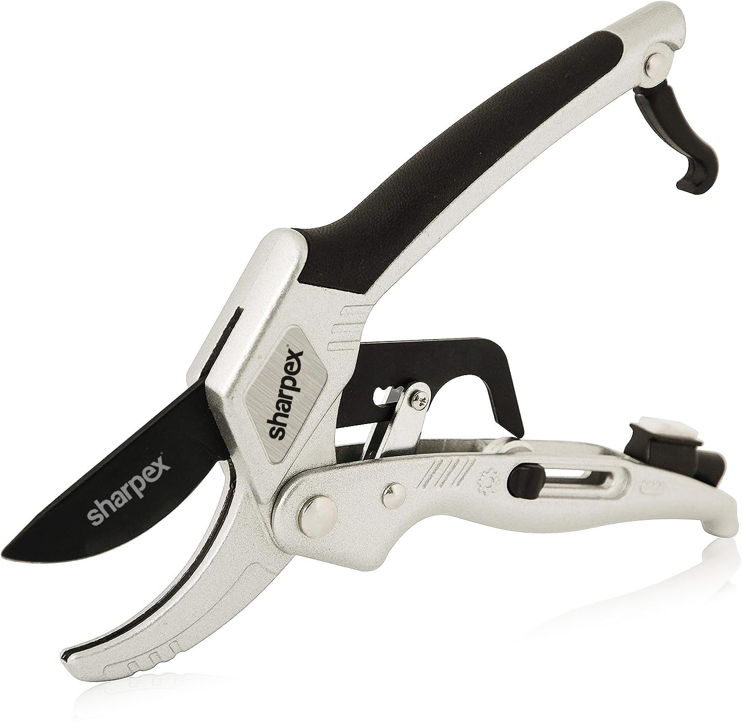 Sharpex Professional Ratchet Pruning Shears – Anvil Type with 3-Stage Ratcheting Mechanism for 5X Cutting Power, Ideal for Arthritis and Weak Hands (Silver) (Aluminium)