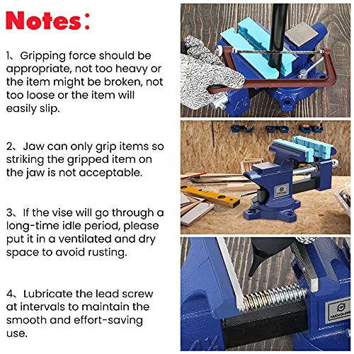 Nuovoware Heavy Duty Bench Vise 4.5 Inch, 240° Swivel Locking Base Bench Clamp With 125Mm Vise Jaw, Clamp-On Home Merchanic Vice Desktop Clamp For Woodworking, Drilling, Cutting Conduit -Blue + Blue #TOP5