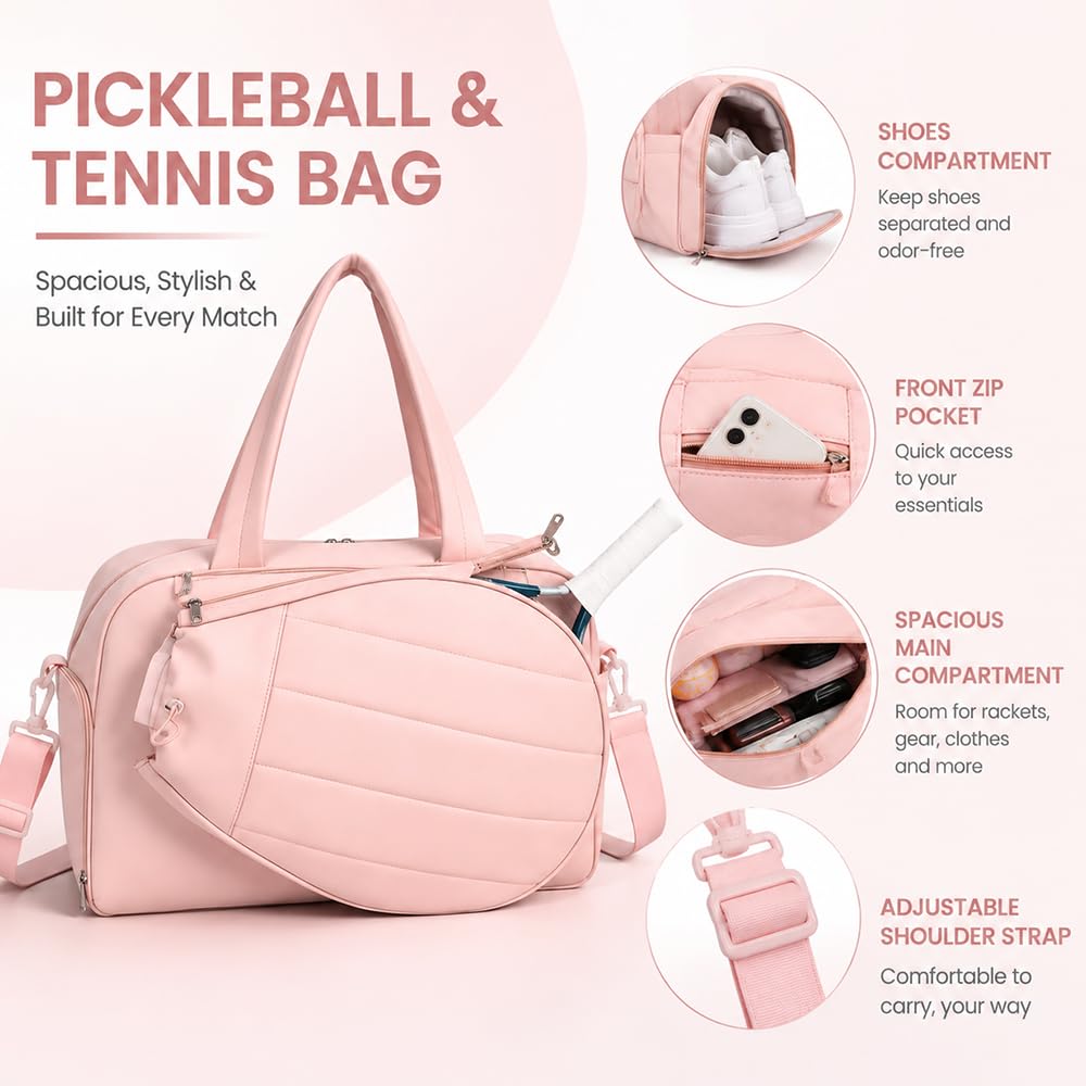 Borsa Tennis, Borsone Palestra Donna con Scomparto per Racchette, Grande Capacità Borsa Palestra Donna Con Scomparto Scarpe e Scomparto Impermeabile per Fitness, Viaggi e Spostamenti