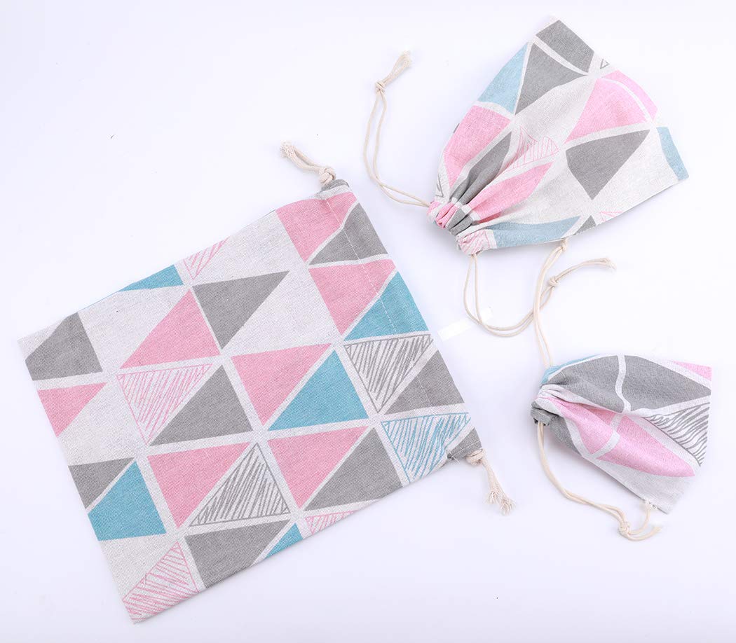 Set 3 Sacchetti In Cotone Con Coulisse - Misure 25x30, 19x23, 14x16 Cm - Per Viaggio, Sport, Makeup, Regali