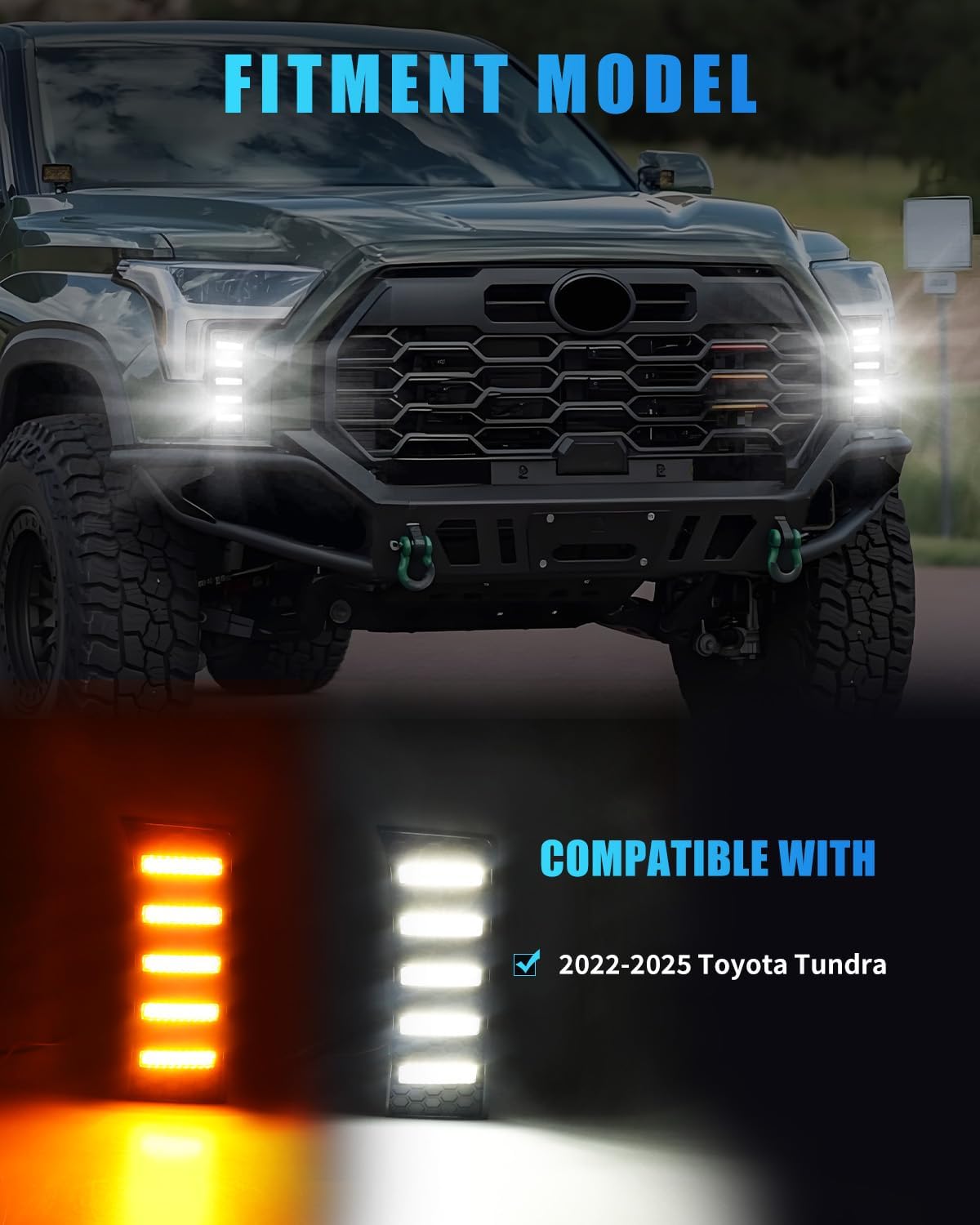 Front Sequential LED Fog Lights for 2022-2025 Tundra, Clear Lens Amber Turn Signal Lights & White Daytime Running Lights, [Ultra-Bright] Amber Front Bumper Fog Lamps, 2 PCS