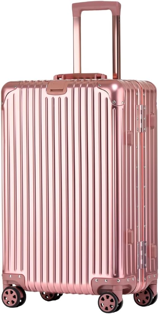 PYB Autograph - Premium Full Aluminium Trolley Bags for Travel, Zipless Cabin Suitcase with TSA Lock, Noiseless 360° Rotating 8 Wheels, Compression Pads and Divider (Pink)