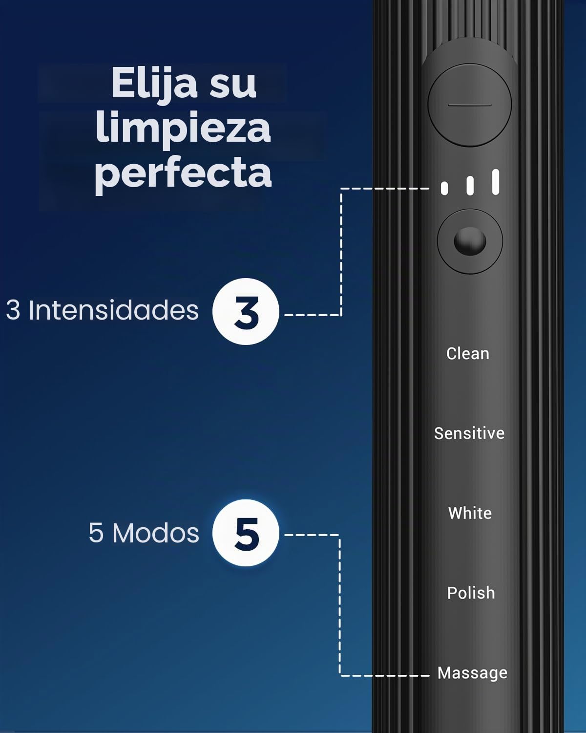 Cepillo de dientes eléctrico sónico para adultos y niños, 5 modos de limpieza, 3 niveles de intensidad, temporizador integrado, 8 cabezales incluidos, estuche de viaje, color negro