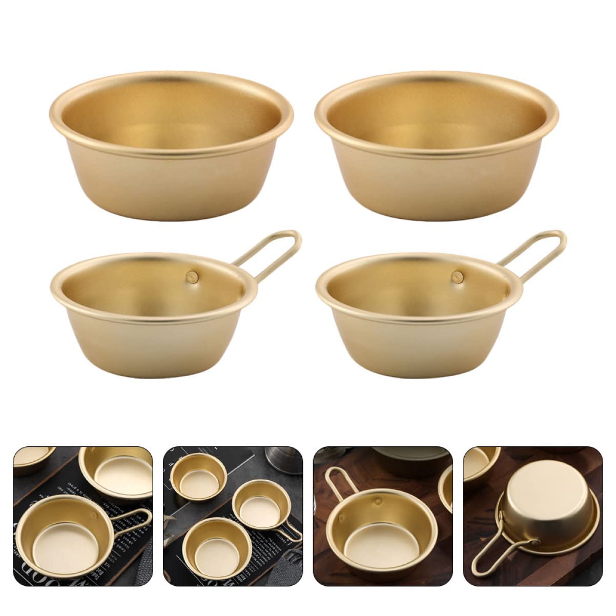 Alipis 2 Juegos Cuenco De Aluminio Amarillo Lá Tazón De Frutas Mezclar Tazones De Almacenamiento Exquisitos Tazones De Vino Coreanos Exquisitos De Aluminio Golden 4 Uds * 2