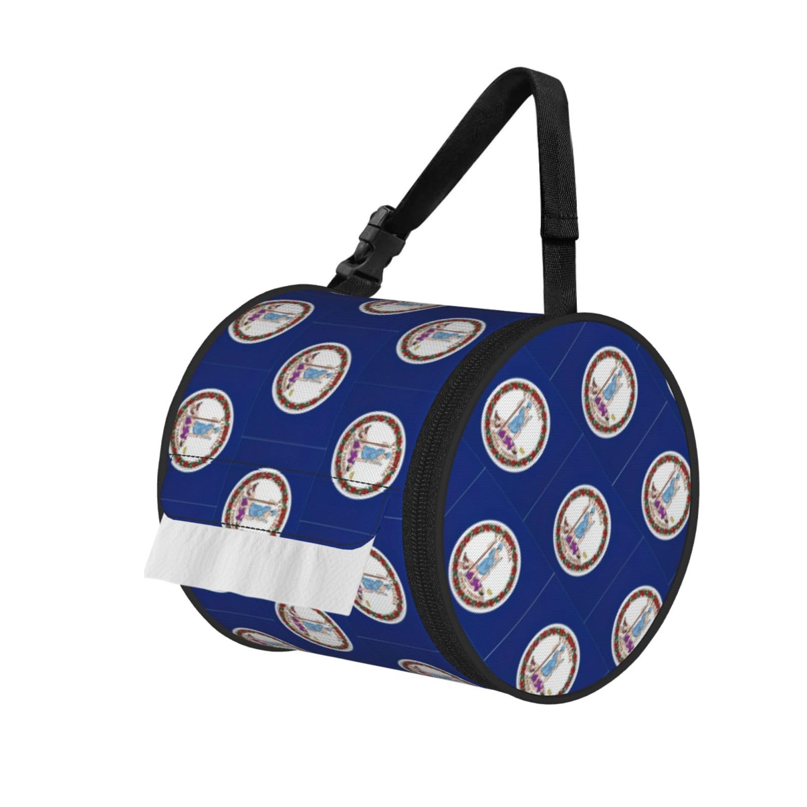 Virginia State Flag Print Round Tissue Dispenser Bag With Carry Strap, Portable Roll Holder For Car Travel Home