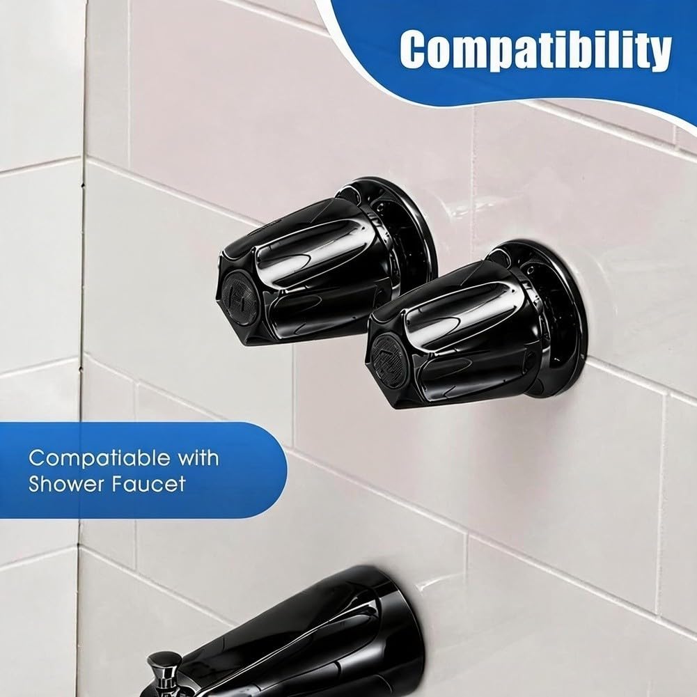 Mango para grifo Baño Negro Mate Repuesto Aleación Zinc 12 Dientes 9.5mm Válvula Bola Kit 2 Piezas