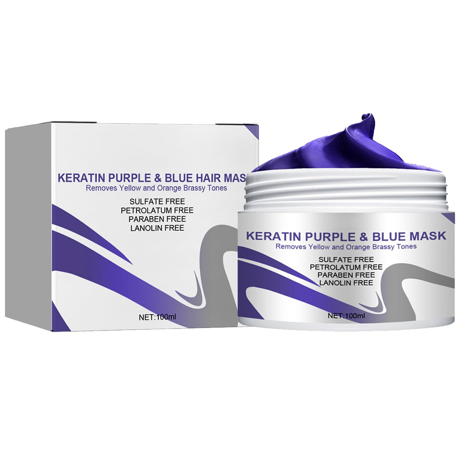 Keratin Purple Hair Mask,Hair Mask to Reduce Brassiness and Condition Dry,Toner for Blonde Platinum Silver Grey,Platinum and Silver Hair,Remove Yellow Tones & Condition Dry,100ML