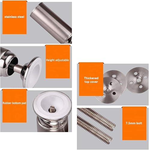 Miniatura 7 de 4 patas de metal ajustables para muebles, patas de sofá de acero inoxidable, armarios de repuesto para bricolaje, almohadilla inferior de goma, tubo