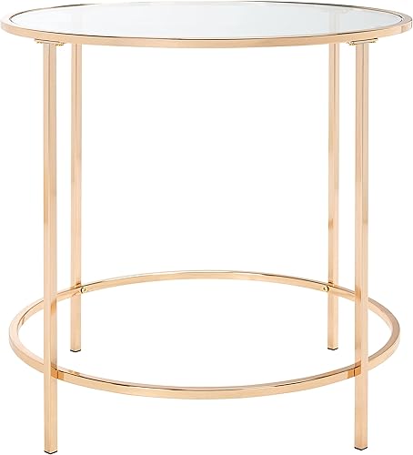 SAFAVIEH Home Collection Kolby - Mesa auxiliar redonda de cristal con marco dorado pulido/cristal transparente