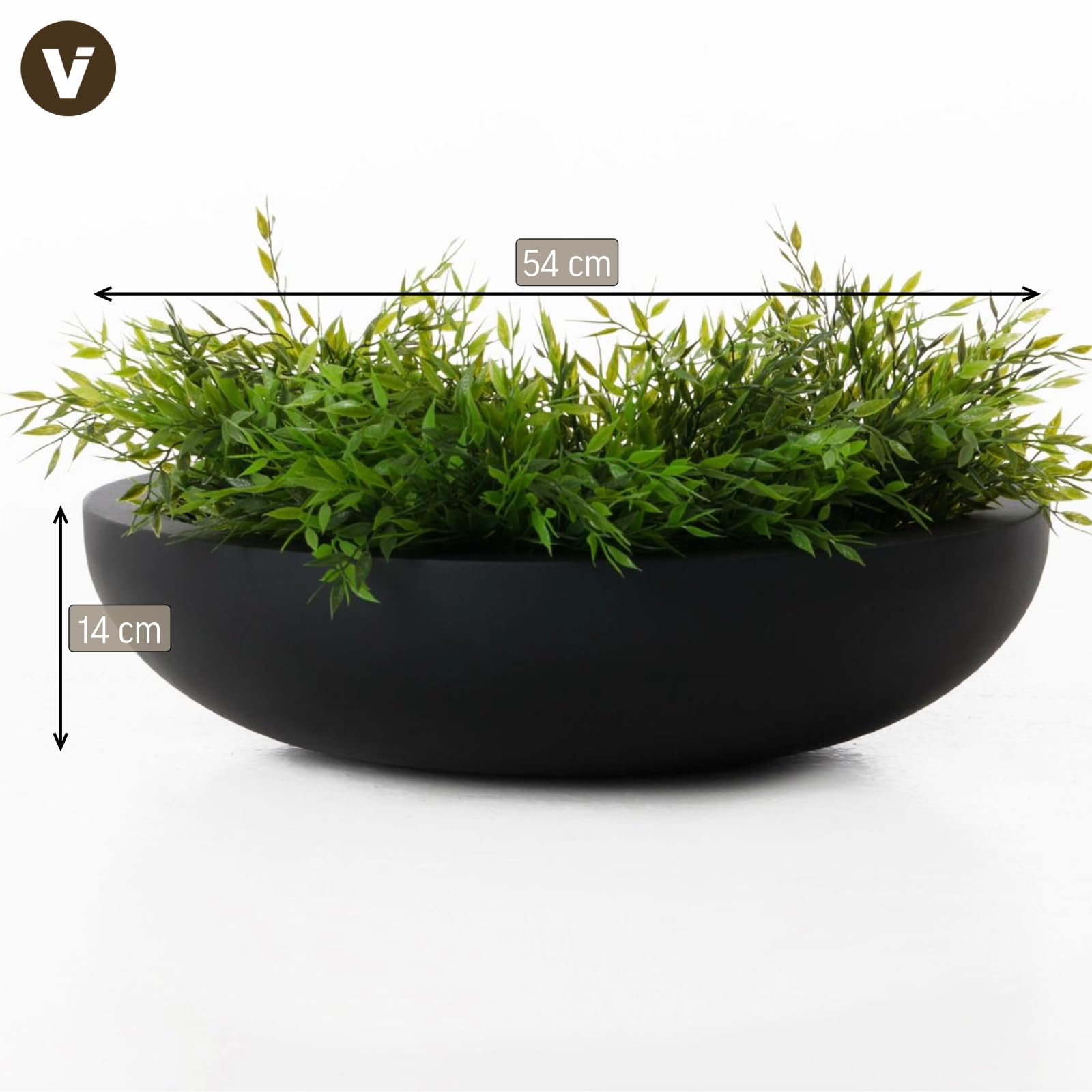 VIVANNO Pflanzschale Blumenschale Dekoschale Fiberglas anthrazit robust langlebig 14 x 54 cm