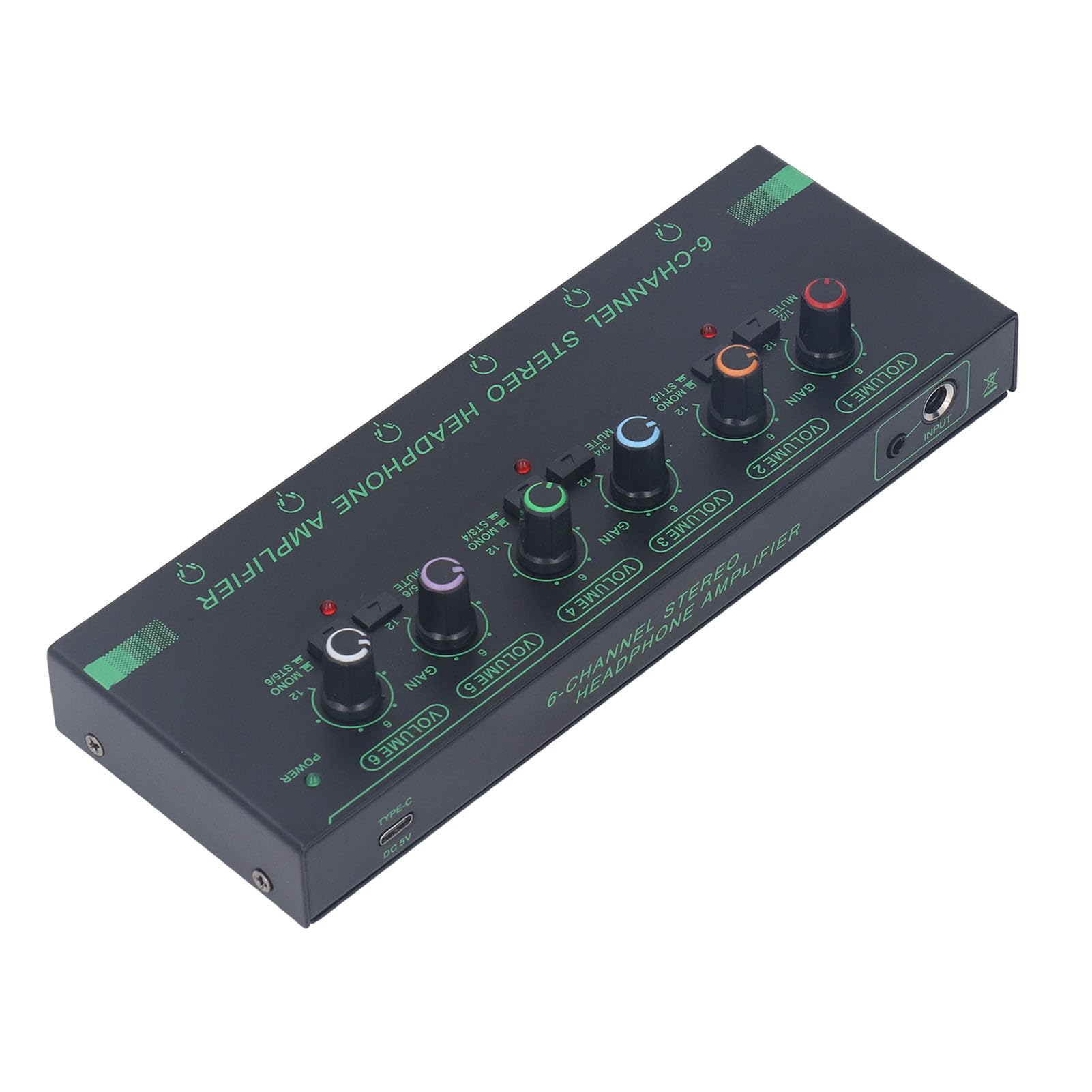 Amplificatore per Cuffie a 6 Canali, Amplificatore Audio Mono Stereo Portatile con Adattatore di Alimentazione, Mini Splitter per Cuffie Ultra Compatto con Jack per Cuffie 6×3,5