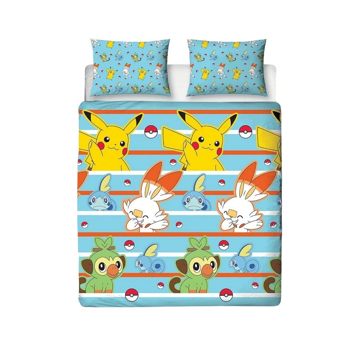 Pokémon Blue Pokemon Jump Double Duvet Cover | Featuring Pikachu, Grookey, Scorbunny, And Sobble Inc | Officially Licensed Polyester Reversible Two Sided Design