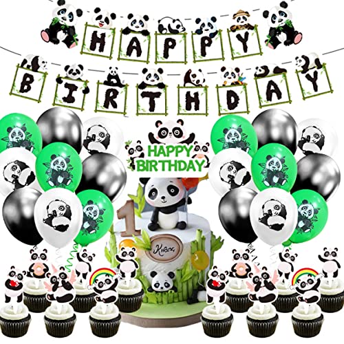 Panda Birthday Party Supplies ,Panda Happy Birthday Banner,Balloon，Panda Cake Topper,Kids Boys Girls Panda Theme Birthday Party Decorations #TOP19