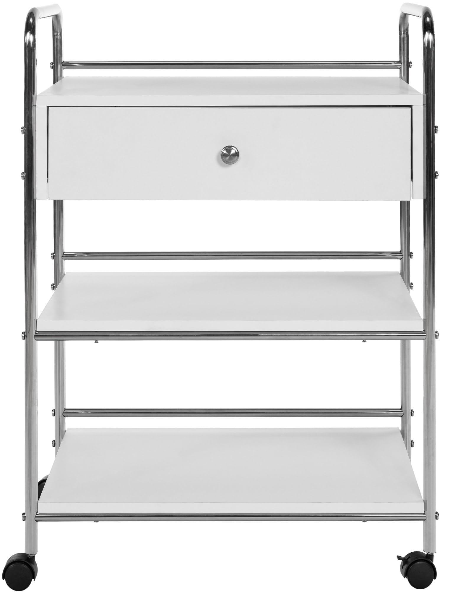 CLP Carrello PL912 I Carrello per attrezzature su rotelle I Carrello per cosmetici con cassetto e tre ripiani I Carrello multiuso, Colore:bianco