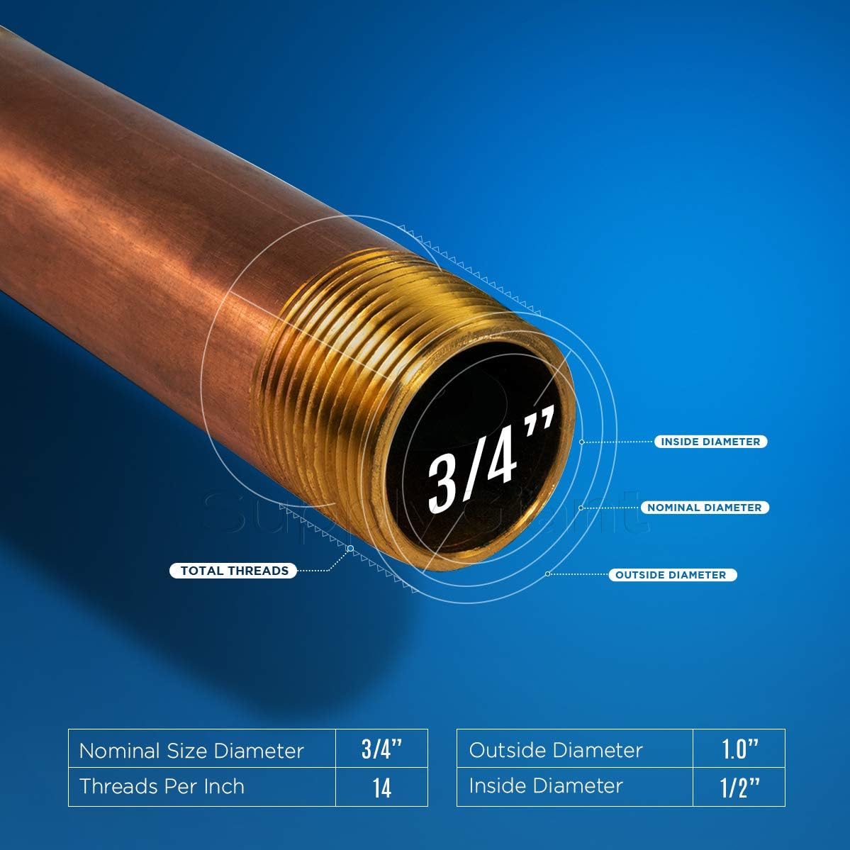 Everflow Supplies NPBR3460 6" Long Brass Nipple Pipe Fitting with 3/4" Nominal Diameter and NPT Ends - - 