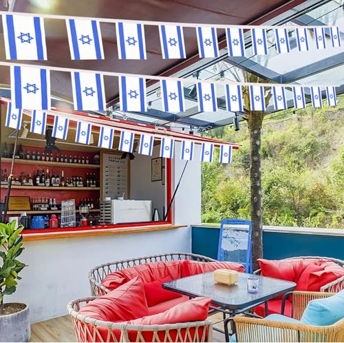 Image of 2 Pack Israel Flag Banner String Small Mini 66 Feet 60 Pcs Israeli Hanging Flags Decoration