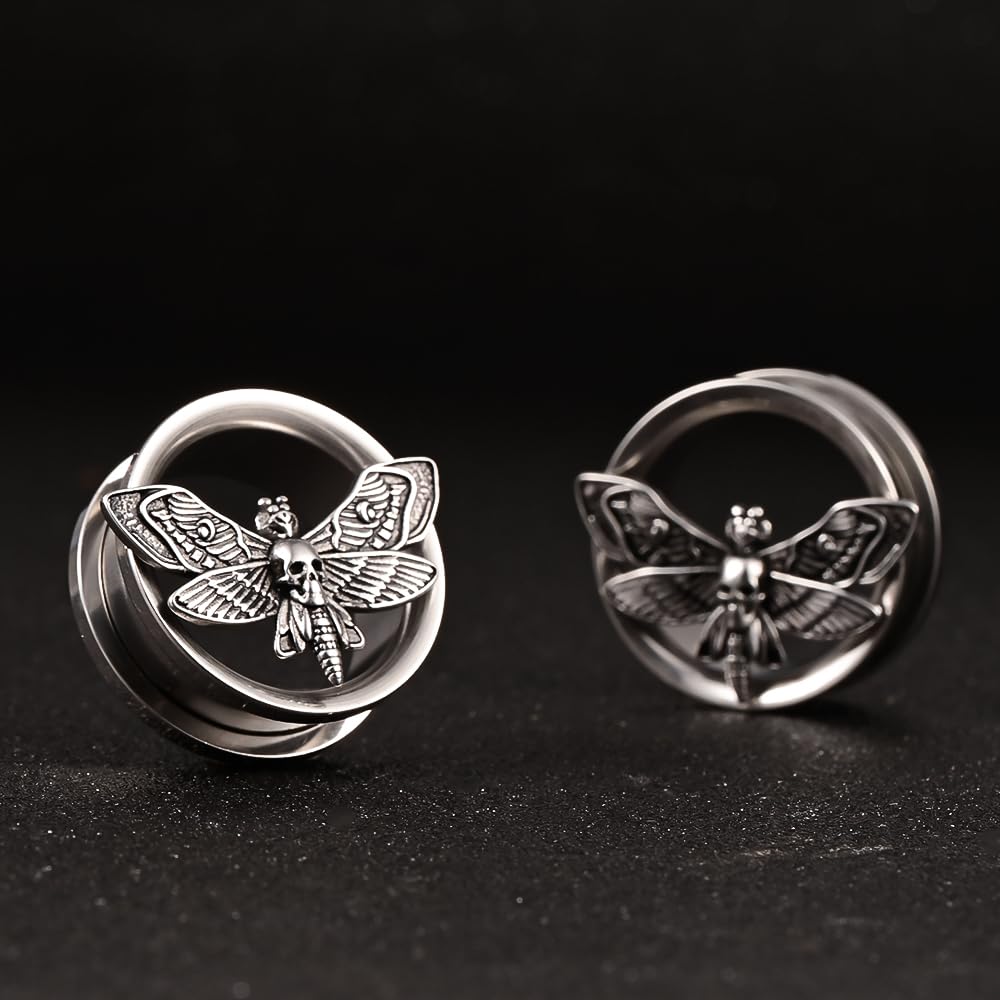 Vankula Dilataciones Orejas Tunel Doble Acampanados tapones Expansaor Polilla acero inoxidable Oreja piercing de joyería para Mujer Hombre 8mm a 22mm
