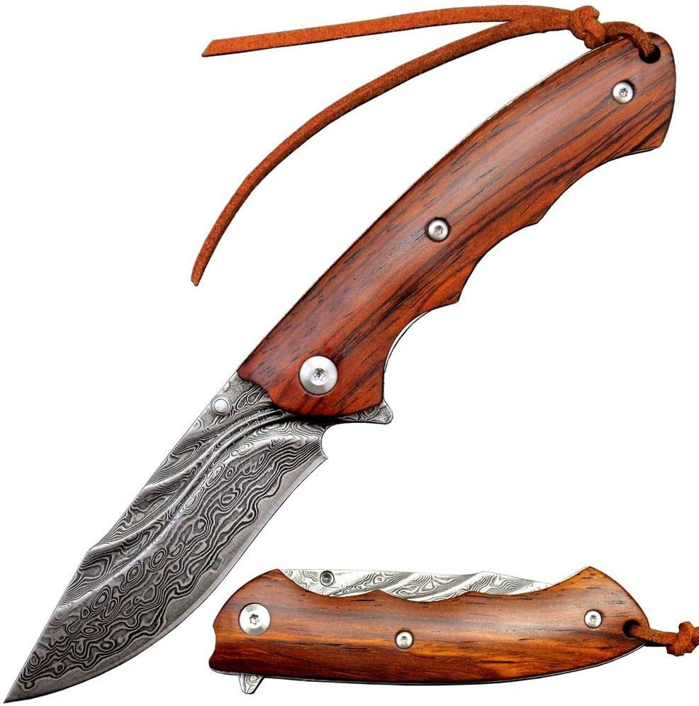 Sitivien ST203 Damascus Steel Folding Knife, Dalbergia Handle and VG10