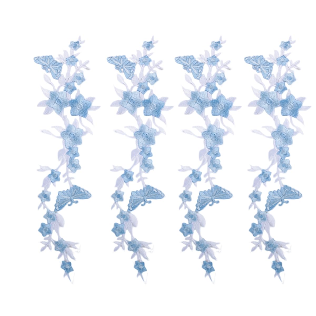 4 Pieces 10inch Long Floral Iron on Patches Butterfly in Flower Embroidered Patches Applique for Neckline Embellishment Trimming Shoes Jeans Clothing Repair Decor (White+Blue)