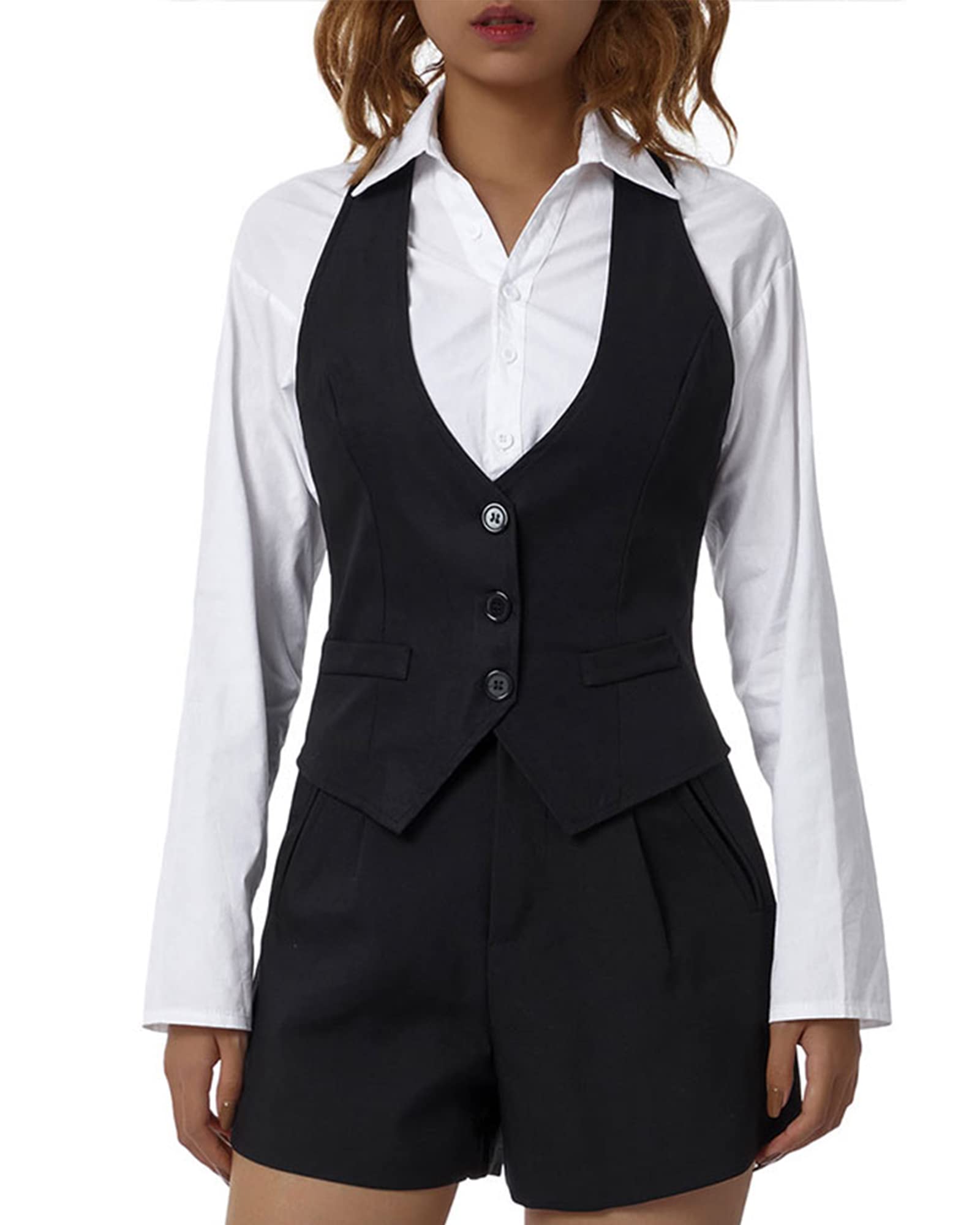 Women Y2K Waistcoat Vest Halter Neck Button Down Dressy Vests Tuxedo Suit Racerback Sleeveless Vintage Slim Fit Streetwear-image-45