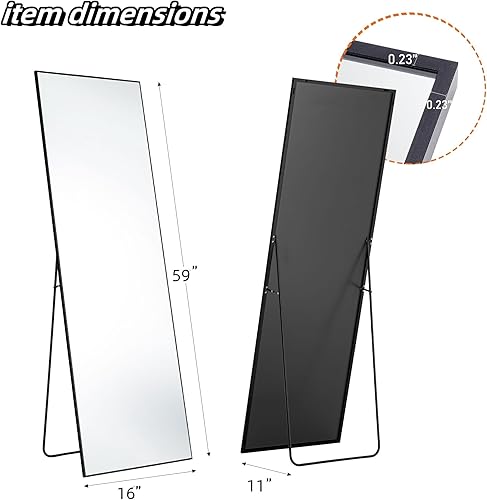 Miniatura 3 de Espejo arqueado de longitud completa con soporte, espejo de piso de 60 x 17 pulgadas, espejo de pared de pie, espejo de cuerpo moderno con marco de