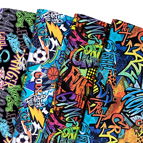 Plandrichw Graffiti Wrapping Paper Folded For Boys Girls Kids Adult Birthday Wrapping Paper 4 Styles Of Sport With Lightning Basketball Football Crazy Graffiti Text, Pre-Cut 12 Sheets Each 20" X 29" #TOP12