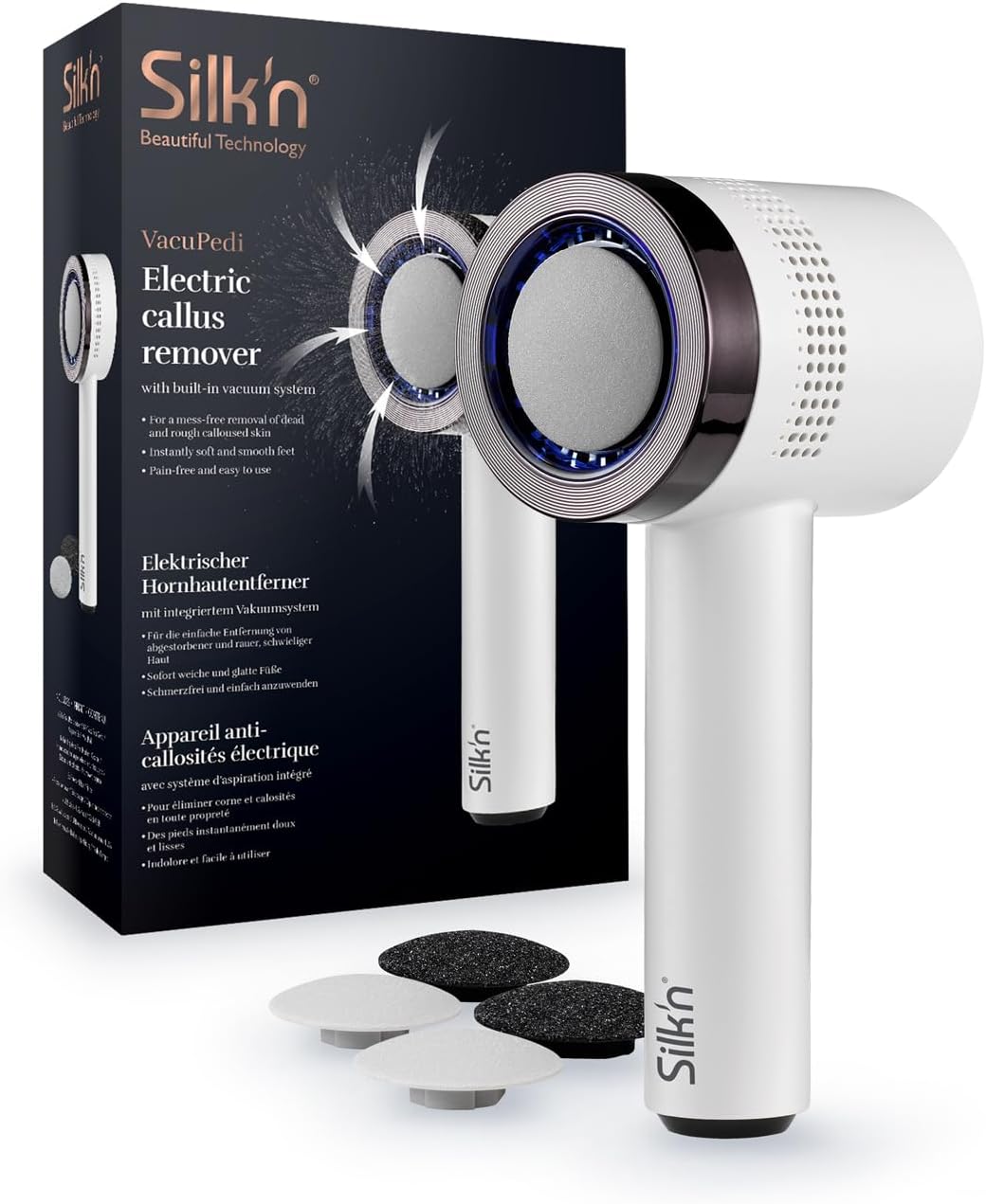 Electrical Callus Remover - VacuPedi - Callus Remover with Vacuum System - Rechargeable Pedicure Set - Giftset with Refills Fine and Medium (Black)