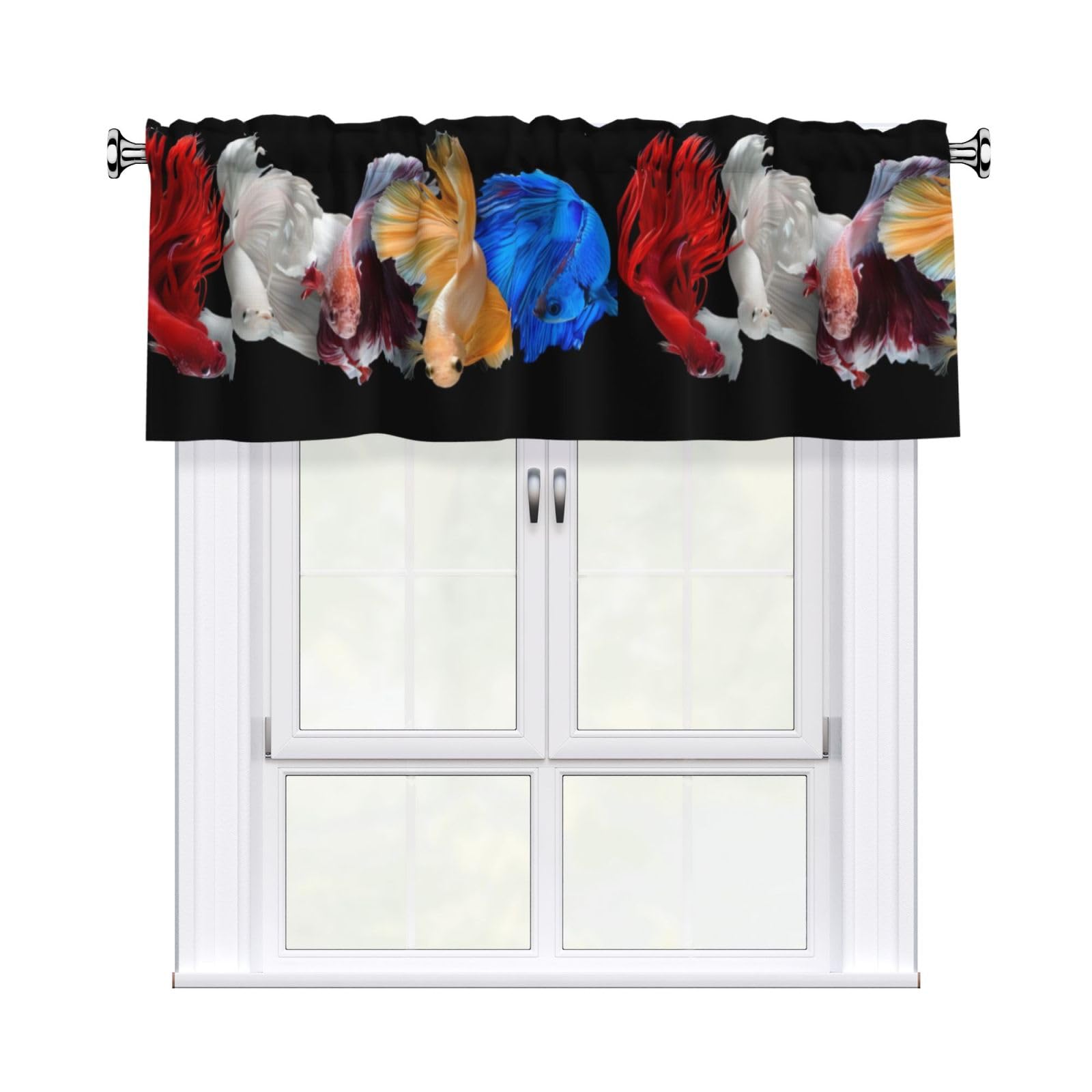 HJFCZH Colorful Fish Prints Durable Window Layer – 54x18 Inch 100% Polyester Peach Skin Valance for Long-Lasting Style