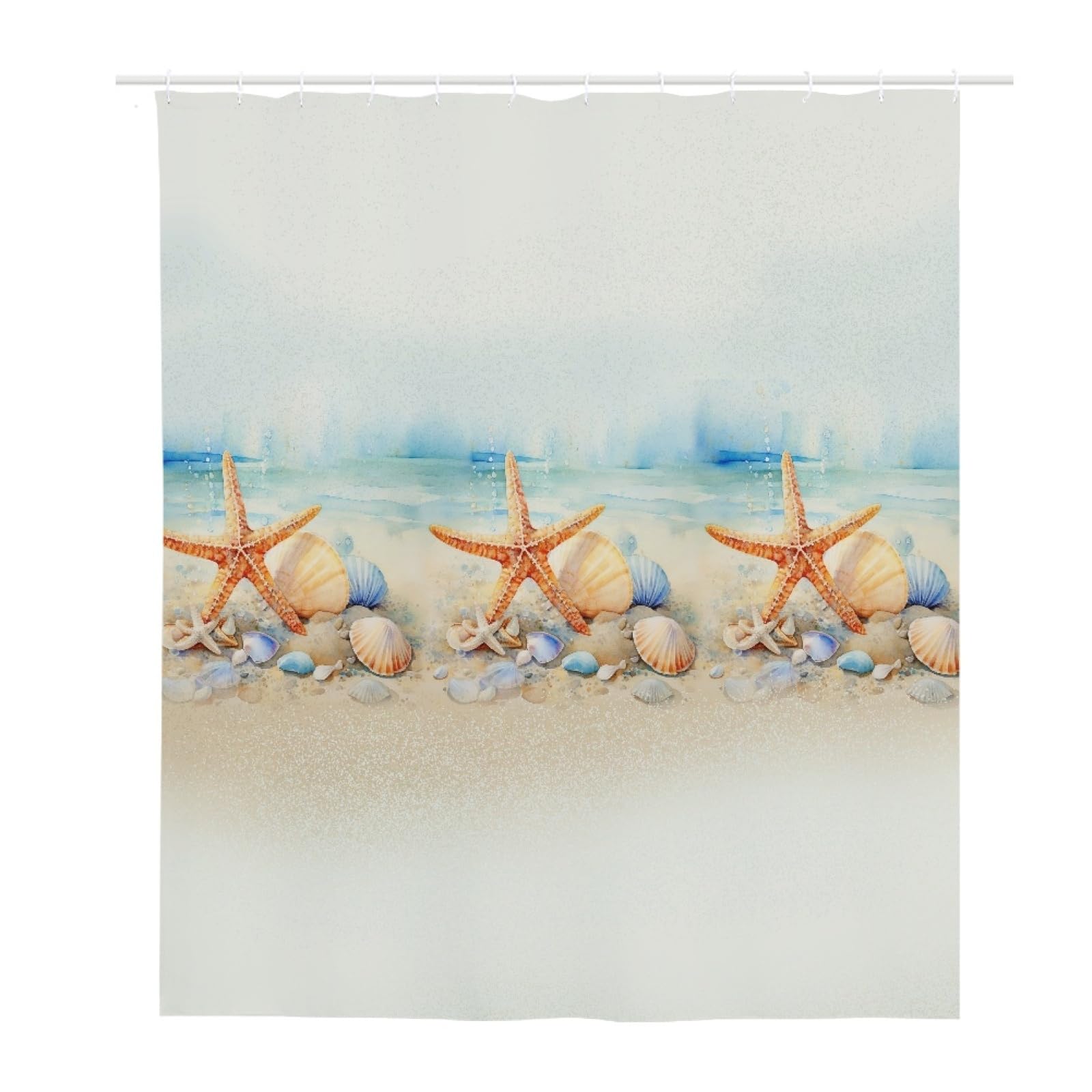 Rideau Douche 180x220 Étoile de Mer tissu polyester jaune orange lavable