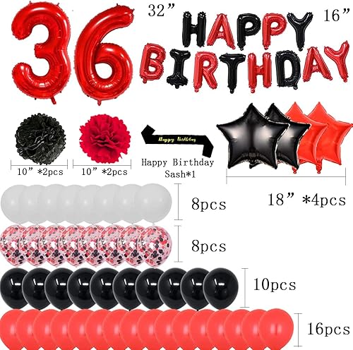 Miniatura 2 de Decoraciones de fiesta de cumpleaños número 36, globos de papel de aluminio con texto en inglés "Happy Birthday", globos de látex perfectos para