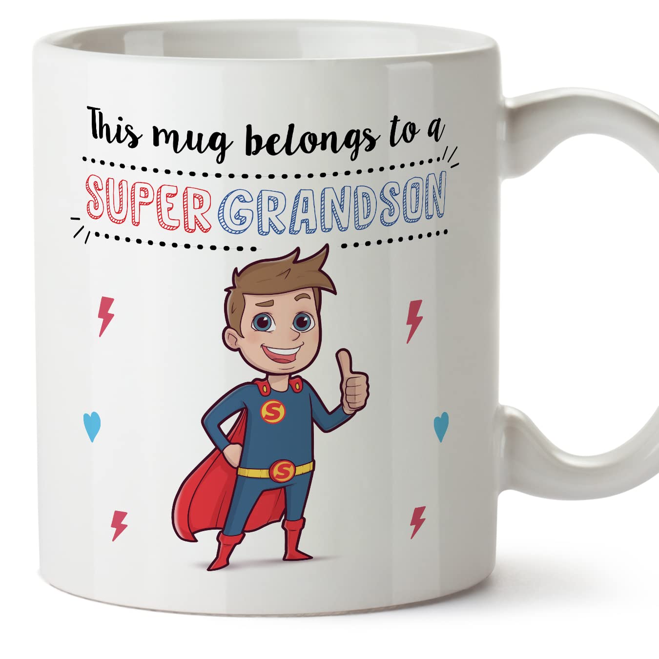 MUGFFINS Grandson Mug - in English - Super Family - Funny Gift - Ceramic 11oz Mug