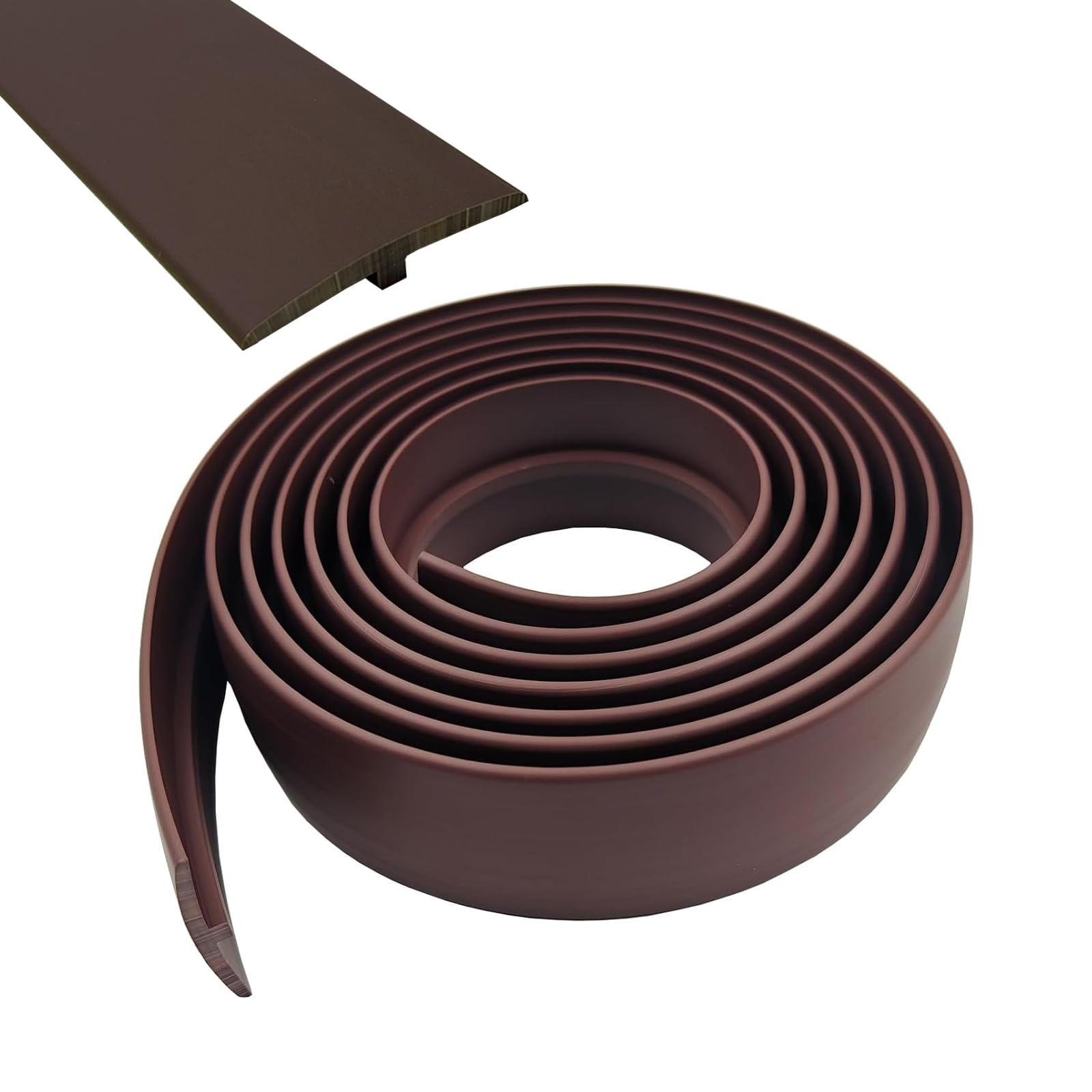 Perfil de transición autoadhesivo, ancho 50 mm, Tira flexible de transición de PVC en forma de T, perfil de transición sin perforar, listón de cubierta (Marrón, 5 m)