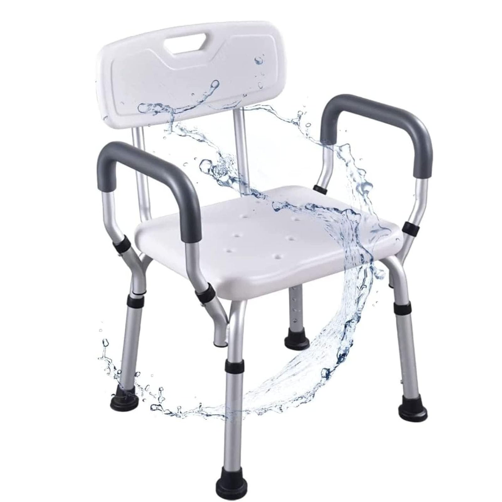 yeshine Shower Chair with Arm, Height Adjustable Bathroom Shower Bench Shower Stool with Padded Armrests and Back,Bath Chair with handles for Elderly, Disabled, Pregnant, Adult