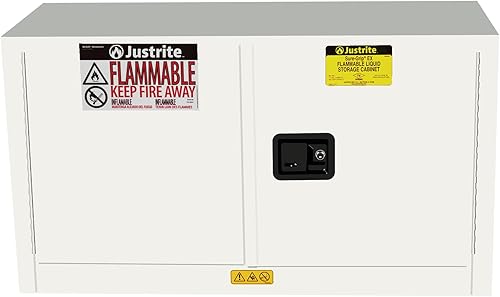 Miniatura 22 de Justrite Gabinete de almacenamiento inflamable con cierre manual de 12 galones, acero calibre 18, gabinete de fuego de 2 puertas, 18 x 43 x 18