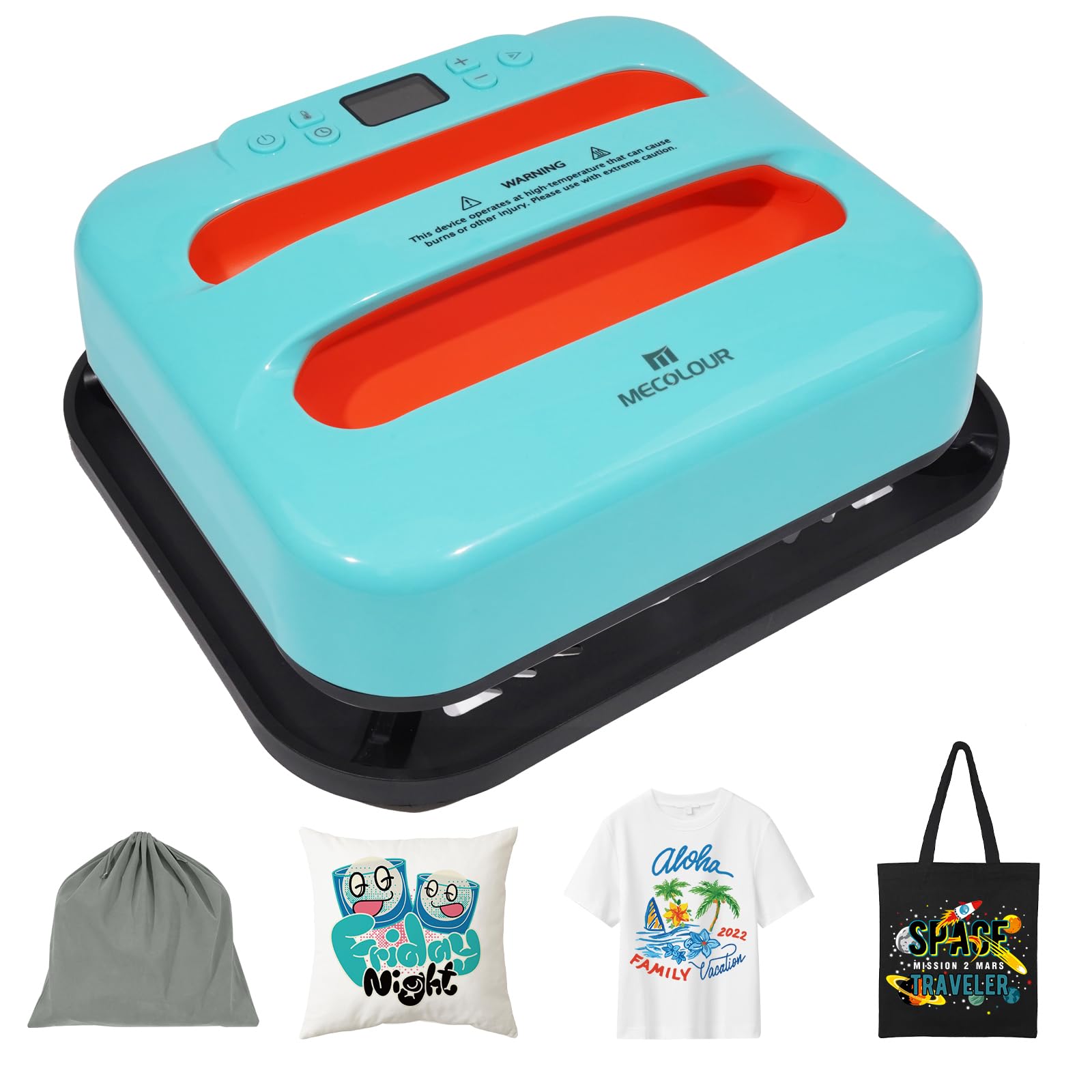Máquina de prensado térmico MECOLOUR para camisetas, 12 x 10, 110 V, para sublimación de bolsas, almohadas, vestidos, calentamiento rápido, alta presión, control preciso de temperatura, base de seguridad aislada.