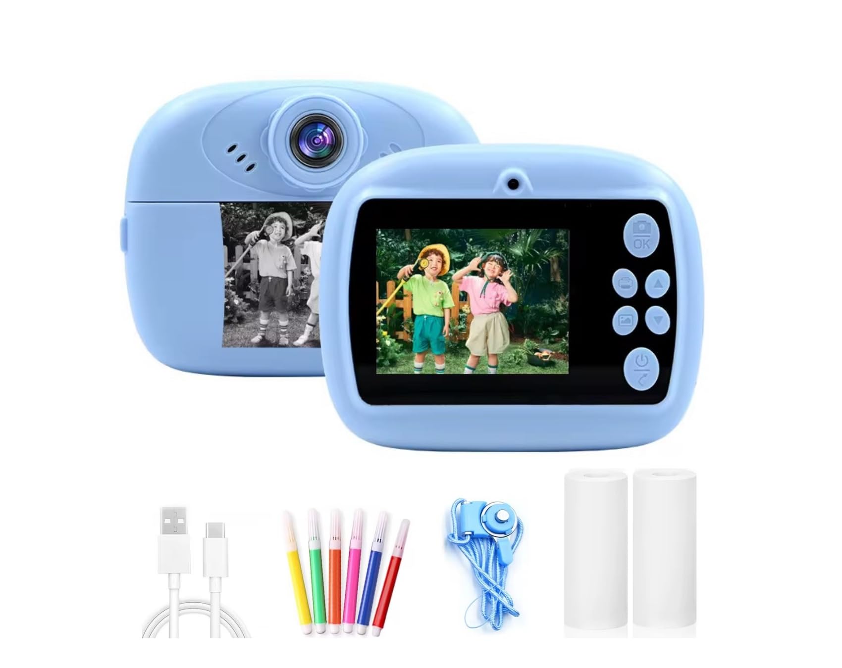 LEO LIFE STYLE Instant Print Camera for Kids, Dual Selfie Digital Camera with 1080P HD Videos Recoding, 48 MP BT & App Control Instant Photo Printer for Girls (Blue)