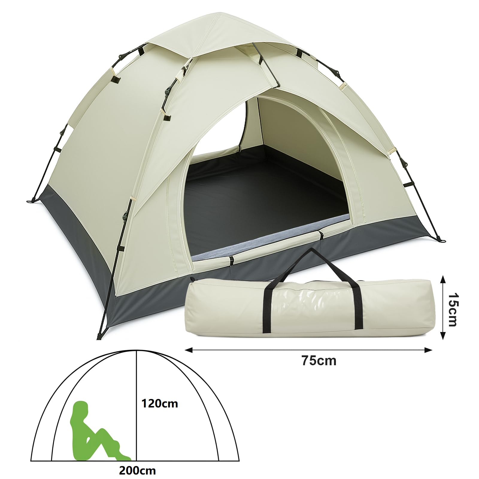 Pop-up-Zelt für 2–3 Personen, wasserdichtes Kuppelzelt mit UV-Schutz, leichtes Campingzelt mit Tragetasche, Kuppelzelt für Wandern, Outdoor & Backpacking