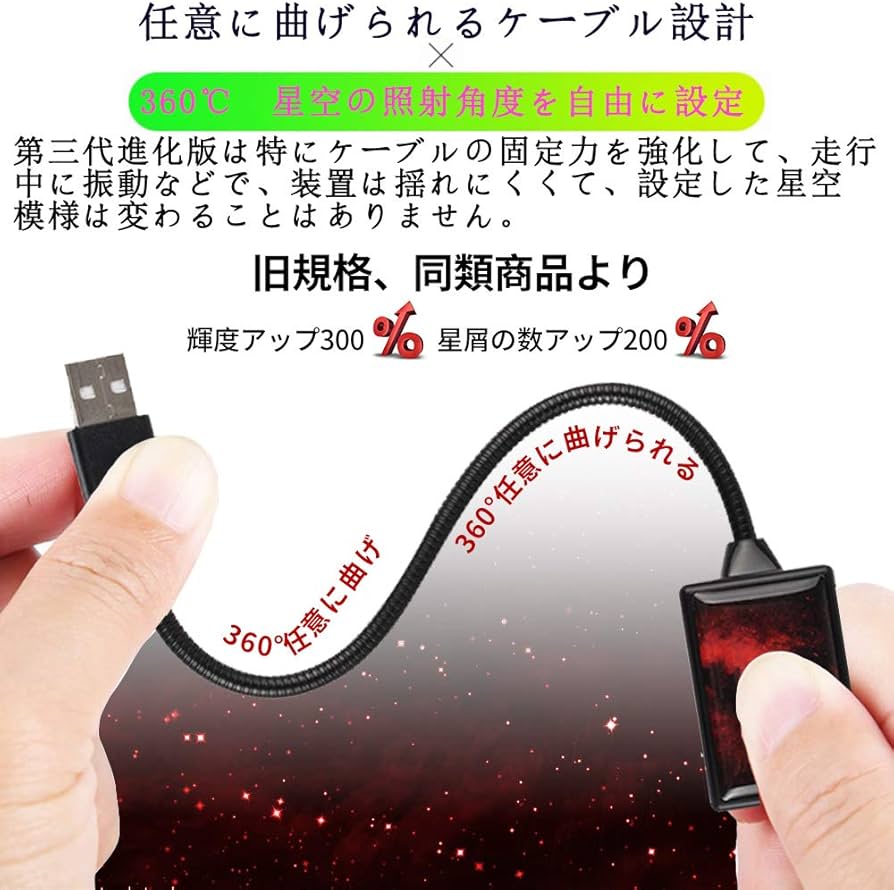 Amazon.co.jp: 第三代 車内USB星空ライト 自動回転式 三種星空変化