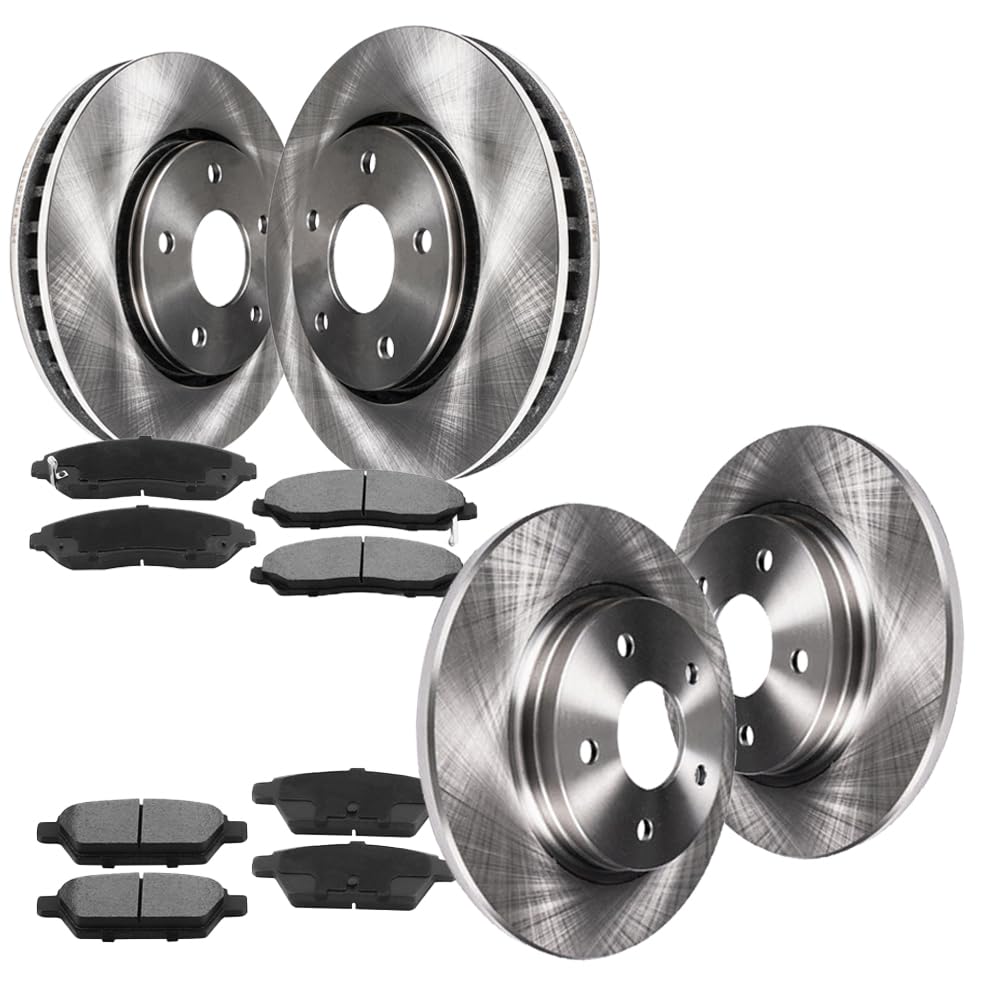 Drilled & Slotted Front and Rear Brake Rotors + Ceramic Brake Pads Kit Compatible with 20112013