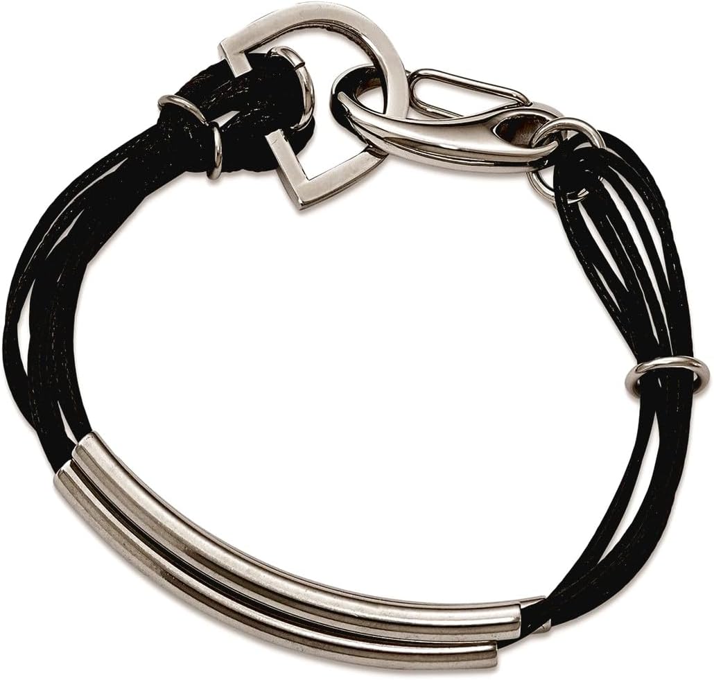 JewelryWeb Stainless Steel Multi-strand Polished 3 Steel Tube With Black Wax Cord Bracelet 8 Inch Strand Bracelet for Women