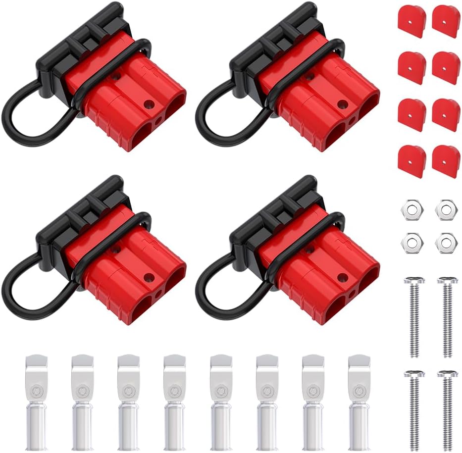 cnaodun 4 Pcs 6-10 Gauge Anderson Connector Plug 50A 12-36V Battery Quick Connector Red Battery Quick Disconnect Wire Harness Plug Kit for Winch Car Auto Trailer Driver Electrical Devices