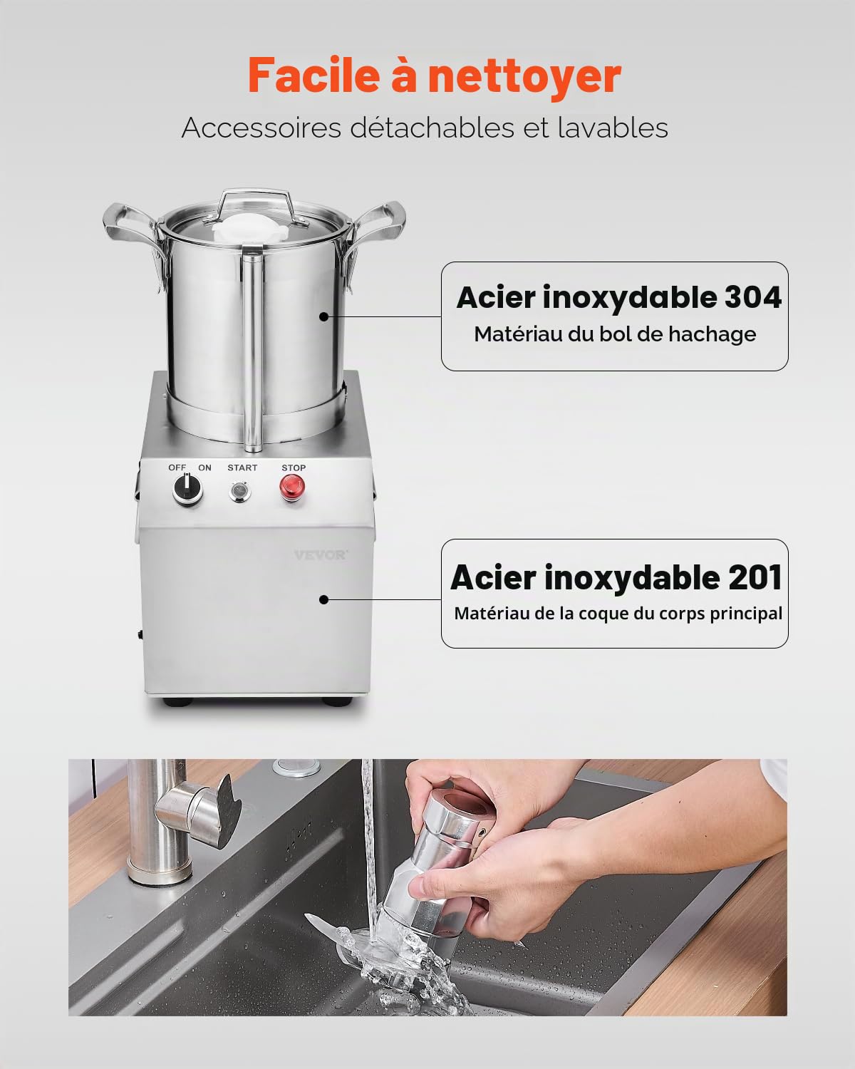 VEVOR Robot Culinaire et Hachoir à Légumes 4 L, Robot Multifonction en Acier Inoxydable de Qualité Alimentaire, avec 2 Lames Supplémentaires en S, pour Hacher Rapidement Fruits, Restaurant, Maison
